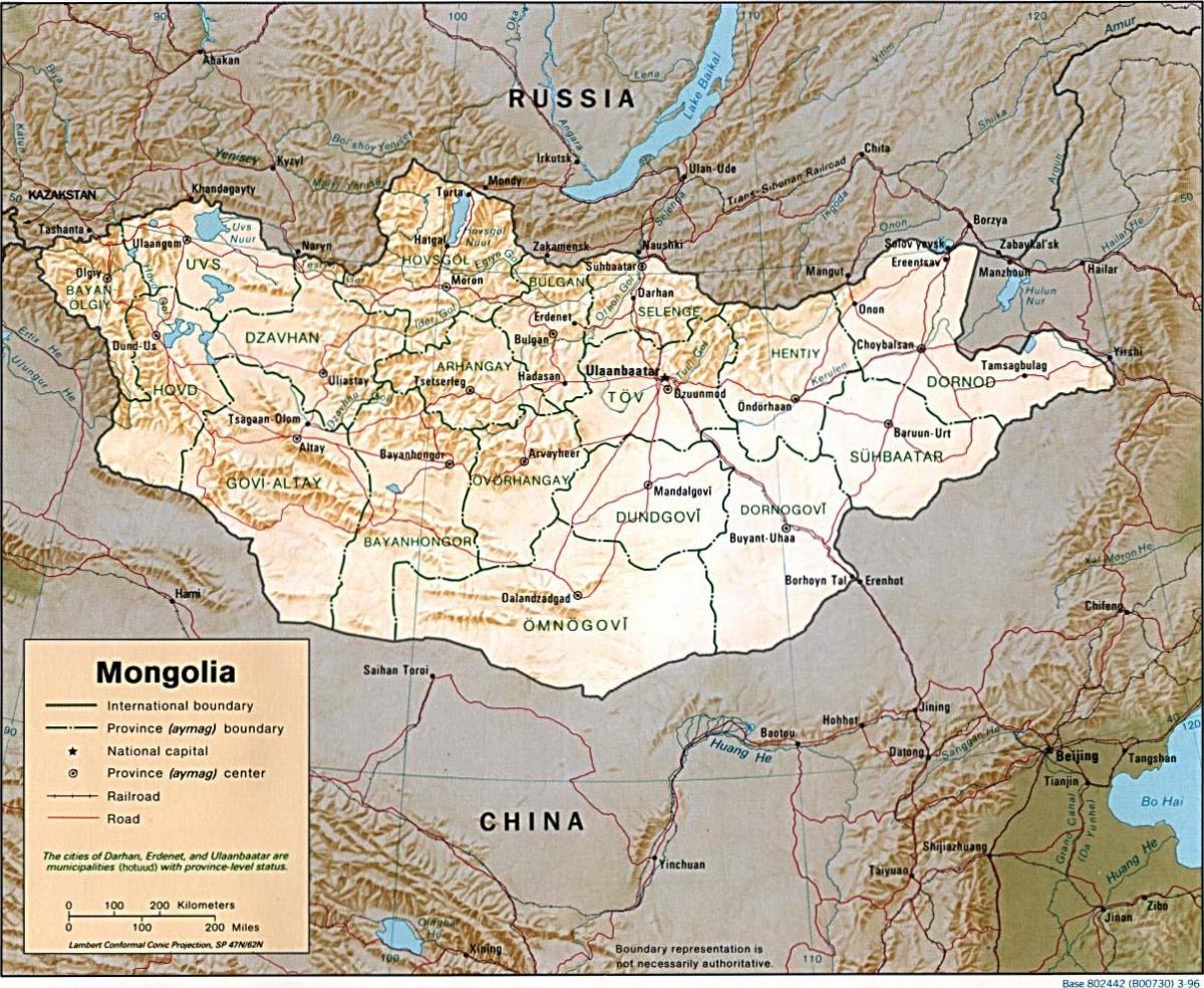 Mongolia geografikoaren mapa